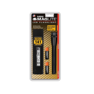 Mini Mag LED 2AA musta (Cree LED. Sis.paristot+vyötup)