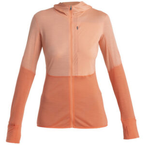 Icebreaker Women Merino 200 Realfleece Descender Ls Zip Hoodie - Glow/tang/colorblock - Naiset - M - Partioaitta